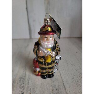 OWC fireman santa claus yellow coat blown glass ornament Xmas‎ set